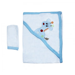 Prosop cu capison si manusa pentru bebelusi, alb-albastru, 90x70 cm, Recostore, REC1635