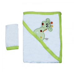 Prosop cu capison si manusa pentru bebelusi, alb-verde, 90x70 cm, Recostore, REC1636