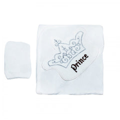 Prosop cu capison si manusa pentru bebelusi, prince, alb, 90x90 cm, Recostore, REC1637