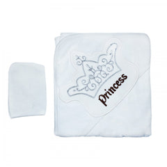 Prosop cu capison si manusa pentru bebelusi, princess, alb, 90x90 cm, Recostore, REC1639