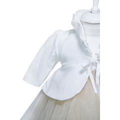 Rochie alb-crem pentru botez, 4 piese, rochie, bolero, turban, pantaloni pentru fetite, REC1164