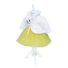 Rochie alb-galben pentru botez, 4 piese, rochita, bolero, turban, pantaloni pentru fetite, REC1166