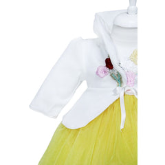 Rochie alb-galben pentru botez, 4 piese, rochita, bolero, turban, pantaloni pentru fetite, REC1166