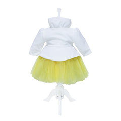 Rochie alb-galben pentru botez, 4 piese, rochita, bolero, turban, pantaloni pentru fetite, REC1166