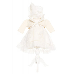 Rochie alb-ivoire pentru botez, 4 piese, rochie, bolero, palarie, pantaloni pentru fetite, REC1842