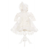 Rochie alb-ivoire pentru botez, 4 piese, rochie, bolero, palarie, pantaloni pentru fetite, REC1842