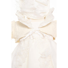 Rochie alb-ivoire pentru botez, 4 piese, rochie, bolero, palarie, pantaloni pentru fetite, REC1842