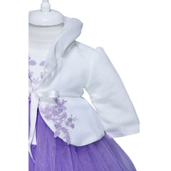 Rochie alb-lila pentru botez, 4 piese, rochita, bolero, turban, pantaloni pentru fetite, REC1167