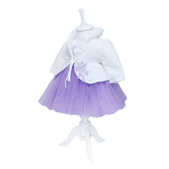 Rochie alb-lila pentru botez, 4 piese, rochita, bolero, turban, pantaloni pentru fetite, REC1167