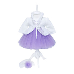 Rochie alb-lila pentru botez, 4 piese, rochita, bolero, turban, pantaloni pentru fetite, REC1167