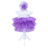 Rochie alb-mov cu broderie pentru botez, 2 piese, rochie, bentita pentru fetite, REC1389