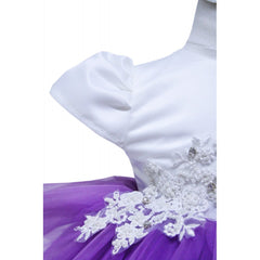 Rochie alb-mov cu broderie pentru botez, 2 piese, rochie, bentita pentru fetite, REC1389