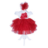 Rochie alb-rosie cu broderie pentru botez, 2 piese, rochie, bentita pentru fetite, REC1387