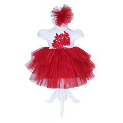 Rochie alb-rosie cu broderie pentru botez, 2 piese, rochie, bentita pentru fetite, REC1387