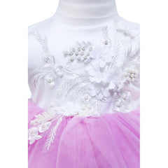 Rochie alb-roz cu broderie pentru botez, 2 piese, rochie, bentita pentru fetite, REC1388