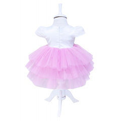 Rochie alb-roz cu broderie pentru botez, 2 piese, rochie, bentita pentru fetite, REC1388