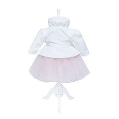 Rochie alb-roz pentru botez, 4 piese, rochita, bolero, turban, pantaloni pentru fetite, REC1168