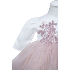 Rochie alb-roz pudrat pentru botez, 4 piese, rochie, bolero, turban, pantaloni pentru fetite, REC1165