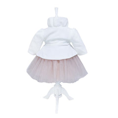 Rochie alb-roz pudrat pentru botez, 4 piese, rochie, bolero, turban, pantaloni pentru fetite, REC1165