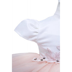 Rochie alb-somon cu broderie pentru botez, 2 piese, rochie, bentita pentru fetite, REC1390