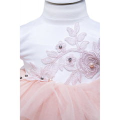 Rochie alb-somon cu broderie pentru botez, 2 piese, rochie, bentita pentru fetite, REC1390