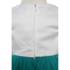 Rochie alb-verde menta cu volanase si broderie aplicata pentru botez, 2 piese, rochie si bentita, Recostore, REC1687