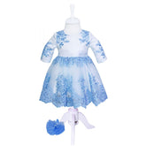 Rochie alba cu broderie bleu pentru botez, 2 piese, rochie, bentita, REC831