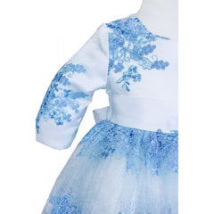 Rochie alba cu broderie bleu pentru botez, 2 piese, rochie, bentita, REC831