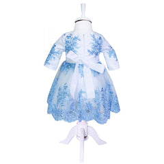 Rochie alba cu broderie bleu pentru botez, 2 piese, rochie, bentita, REC831