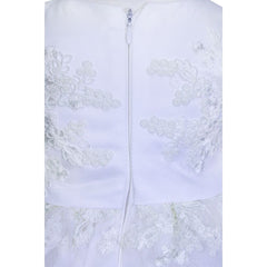 Rochie alba cu broderie ivoire pentru botez, 2 piese, rochie, bentita, REC834