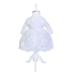 Rochie alba cu broderie ivoire pentru botez, 2 piese, rochie, bentita, REC834