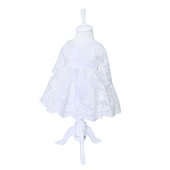 Rochie alba cu broderie ivoire pentru botez, 2 piese, rochie, bentita, REC834