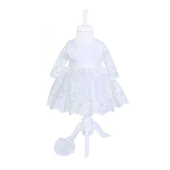 Rochie alba cu broderie ivoire pentru botez, 2 piese, rochie, bentita, REC834