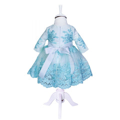 Rochie alba cu broderie verde menta pentru botez, 2 piese, rochie, bentita, REC832