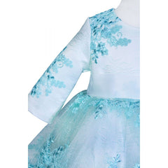 Rochie alba cu broderie verde menta pentru botez, 2 piese, rochie, bentita, REC832