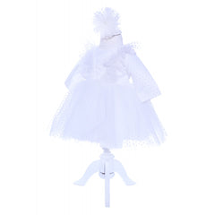 Rochie alba cu buline pentru botez, 2 piese, rochie si bentita, Recostore, REC1701