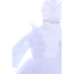 Rochie alba cu buline pentru botez, 2 piese, rochie si bentita, Recostore, REC1701