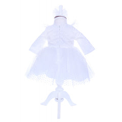 Rochie alba cu buline pentru botez, 2 piese, rochie si bentita, Recostore, REC1701