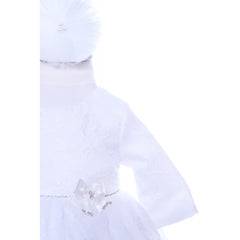 Rochie alba cu dantela pentru botez, 2 piese, rochie si bentita, Recostore, REC1702