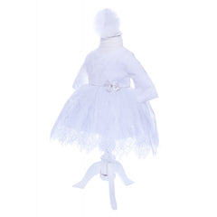 Rochie alba cu dantela pentru botez, 2 piese, rochie si bentita, Recostore, REC1702