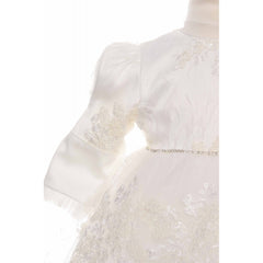 Rochie alba cu dantela, pentru botez, 3 piese, rochie, bentita si pantofiori, Recostore, REC1911