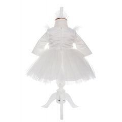 Rochie alba cu pene pentru botez, 2 piese, rochie si bentita, Recostore, REC1693