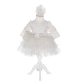 Rochie alba cu volanase pentru botez, 2 piese, rochie si bentita, Recostore, REC1707