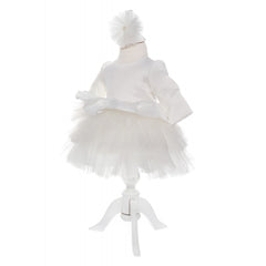 Rochie alba cu volanase pentru botez, 2 piese, rochie si bentita, Recostore, REC1707
