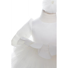 Rochie alba cu volanase pentru botez, 2 piese, rochie si bentita, Recostore, REC1707