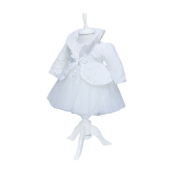 Rochie alba pentru botez, 4 piese, rochie, bolero, turban, pantaloni pentru fetite, REC1163