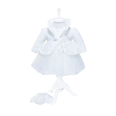 Rochie alba pentru botez, 4 piese, rochie, bolero, turban, pantaloni pentru fetite, REC1163