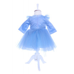 Rochie bleu cu pene pentru botez, 2 piese, rochie si bentita, Recostore, REC1690