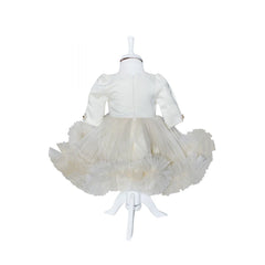 Rochie crem cu aplicatii florale decorative pentru botez, 2 piese, rochie, bentita, REC839