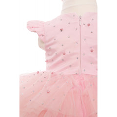 Rochie cu maneca scurta roz deschis pentru botez de fete, 2 piese, rochie, bentita, Recostore, REC2024